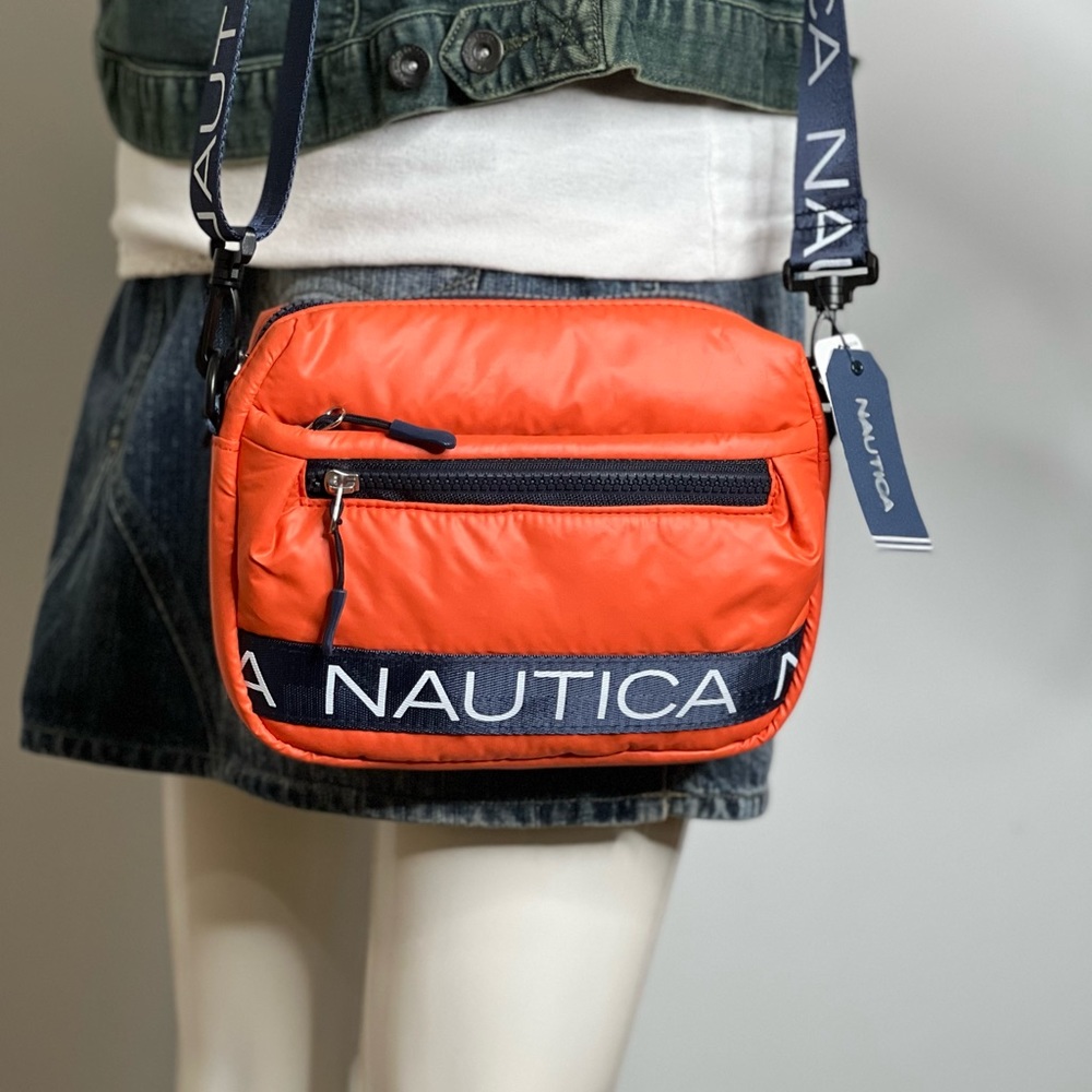 Nautical Crossbody Bag Orange Navy Logo Shoulder Bag Puffer Waist padded - Picture 13 of 16
